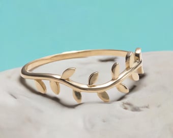 14K Solid Gold Branch Ring, Nature-Inspired Treasure, Delicate Elegant Timeless, 925 Sterling Silver Olive Leaf Ring, Mother’s Day Gift