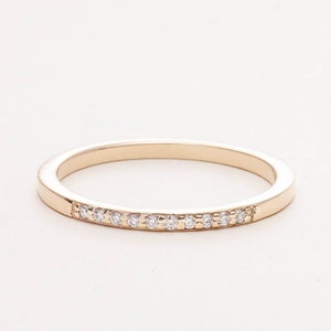 Diamond Wedding Band | Thin 14K Solid Gold Ring | Dainty Diamond Bride Ring | Real Gold Wedding Band | Minimalist Bridal Jewelry
