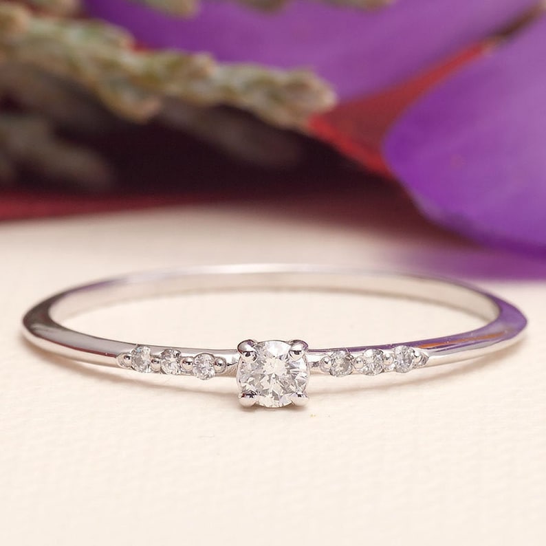 Thin Wedding Band Thin Engagement Ring Tiny Diamond Ring Etsy