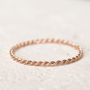 Twist 14K Real Solid Rose Gold Delicate Simple Stacking Ring |  Braided Spacer Ring / Skinny Wedding Band / Rope Infinity Twisted Ring