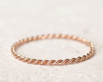 Twist 14K Real Solid Rose Gold Delicate Simple Stacking Ring |  Braided Spacer Ring / Skinny Wedding Band / Rope Infinity Twisted Ring
