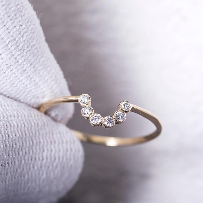 Crown Ring Thin Wedding Band Minimal Diamond Band Gold Thin Ring Delicate Ring Anniversary Ring Wedding Band / Mother's Day Sale image 3