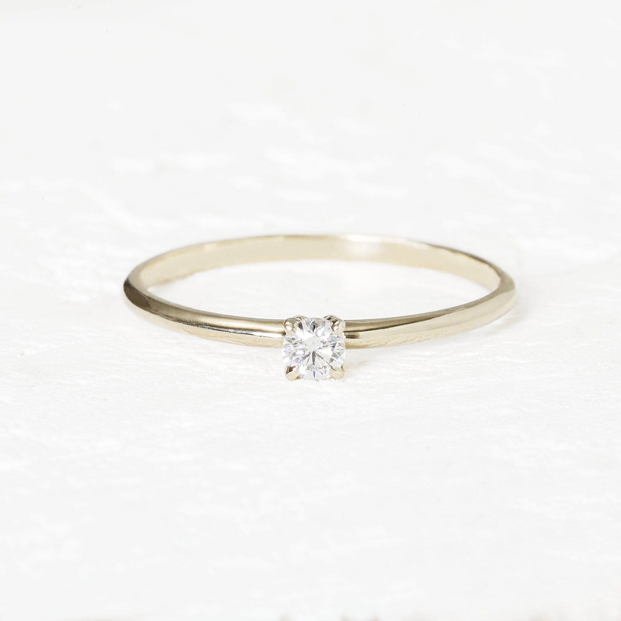 Classic Engagement Ring One Diamond Gold Ring Delicate | Etsy