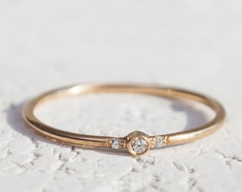 3 Stones Diamond Band | Thin Band | Tiny Diamond Ring | Delicate Ring | Minimalist Ring | Dainty Ring | Gold Ring / Valentine's day gift