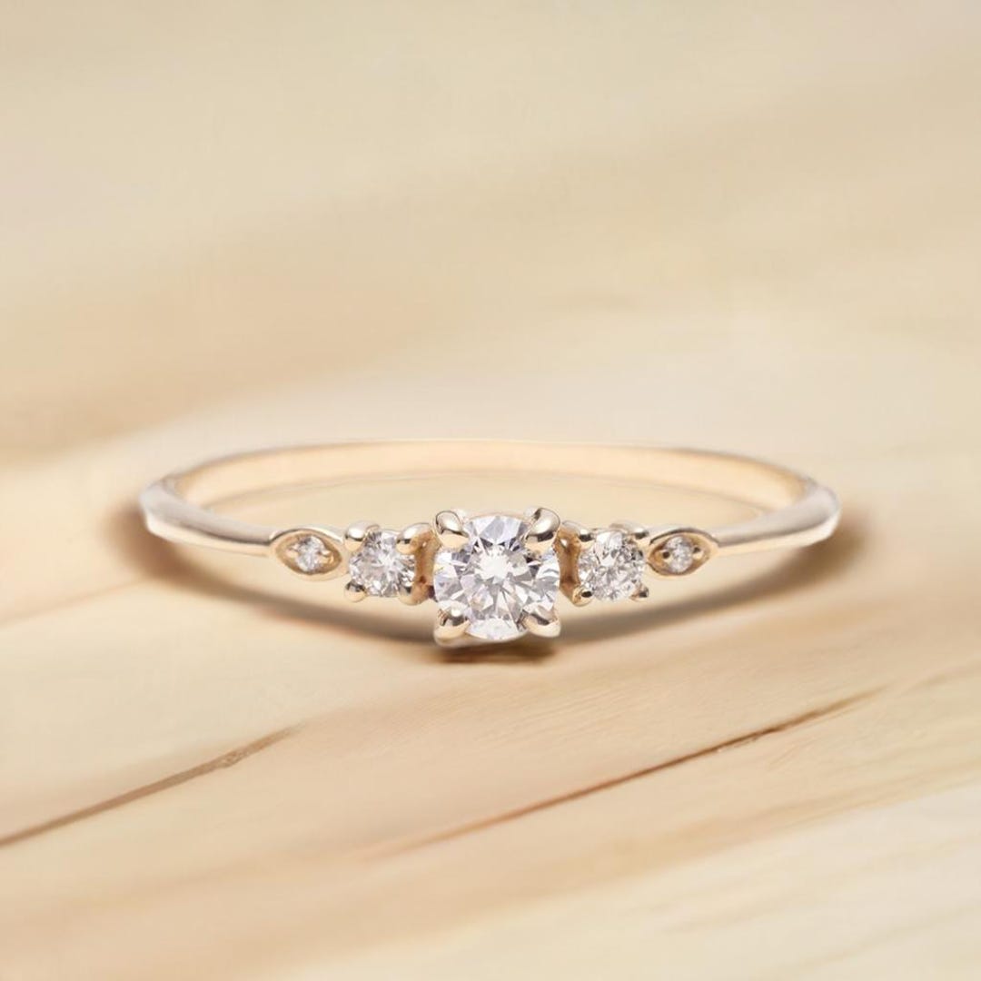 Natural Diamond Engagement Ring for Women | Dainty Gold Ring | Promise ...