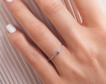 Dainty 14K Gold Moissanite Ring: Minimalist Engagement Proposal Ring