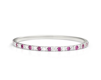 14K White Gold Diamond & Ruby Eternity Band - Thin Wedding Ring