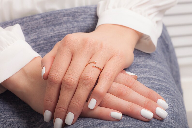 Daily Gold Ring Open Diamond Ring Delicate Diamond Stack Ring Two Diamond Gold Ring Real Diamond Open Gold Ring Mother/'s Day Sale