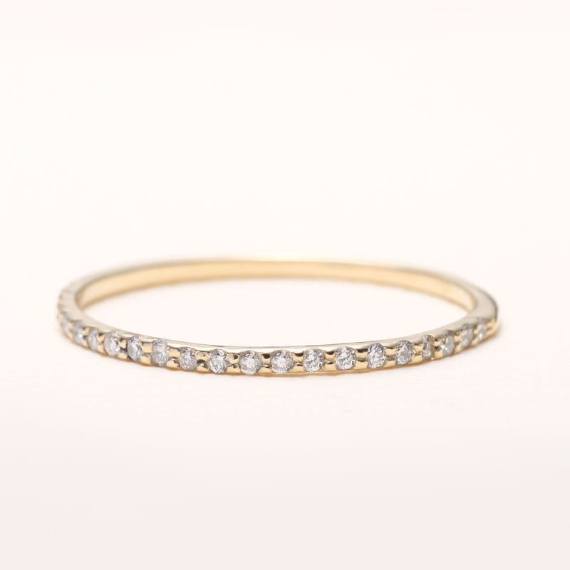 14K Gold Pave Diamond Wedding Band: Thin Stackable Eternity Ring - Etsy
