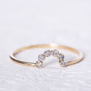 Crown Ring Thin Wedding Band Minimal Diamond Band Gold Thin Ring Delicate Ring Anniversary Ring Wedding Band / Mother's Day Sale image 1