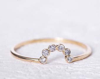 Crown Ring | Thin Wedding Band | Minimal Diamond Band | Gold Thin Ring | Delicate Ring | Anniversary Ring | Wedding Band / Mother's Day Sale