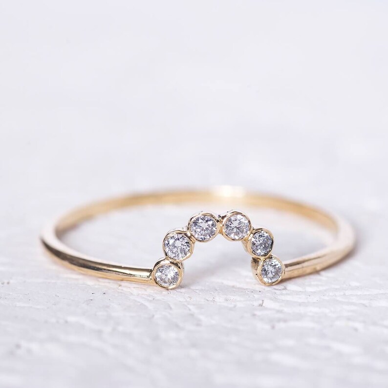 Crown Ring Thin Wedding Band Minimal Diamond Band Gold Thin Ring Delicate Ring Anniversary Ring Wedding Band / Mother's Day Sale image 1
