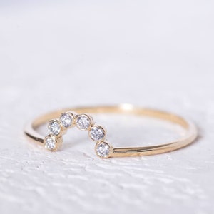 Crown Ring Thin Wedding Band Minimal Diamond Band Gold Thin Ring Delicate Ring Anniversary Ring Wedding Band / Mother's Day Sale image 2