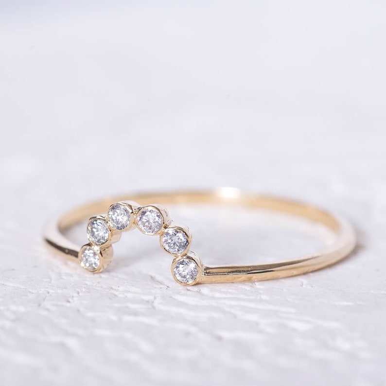 Crown Ring Thin Wedding Band Minimal Diamond Band Gold Thin Ring Delicate Ring Anniversary Ring Wedding Band / Mother's Day Sale image 2