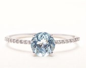 Aquamarine Engagement Ring Diamond wedding ring with aquamarine Diamonds White gold ring with aquamarine gemstone Thin shank gold ring