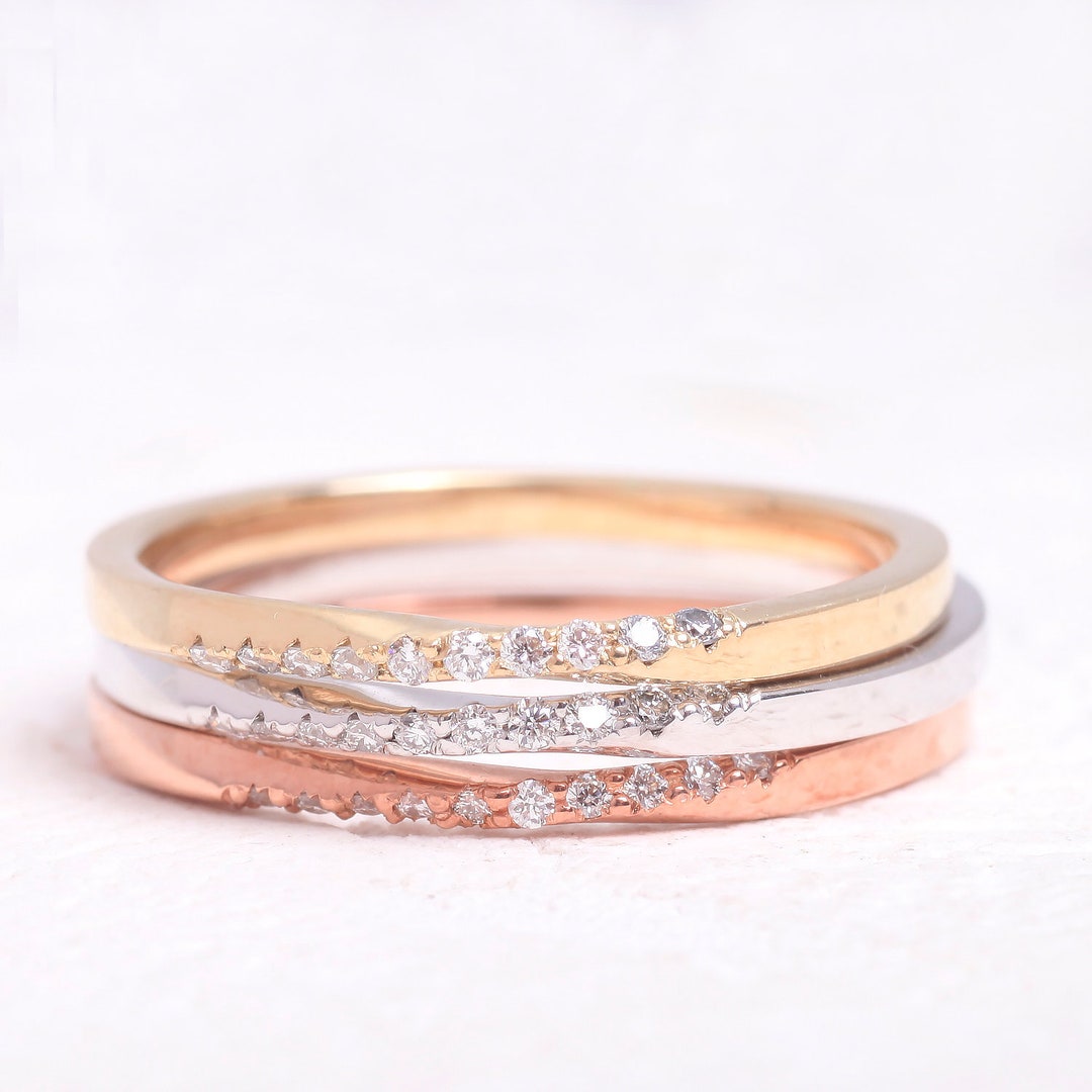 1 Mm Thin Gold Stacking Rings Twisted Stacking Rings Diamond Minimalist ...
