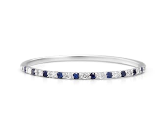 14K Gold Diamond Sapphire Eternity Band - Thin Wedding Ring