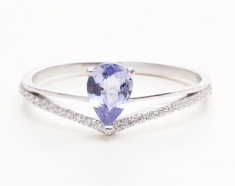 Pear Tanzanite Diamond Ring: 14K White Gold Anniversary Ring