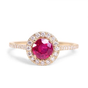 Unique Ruby Engagement Ring 14K Gold Wedding Band Round Cut Ruby Engagement Ring Promise Ring image 1