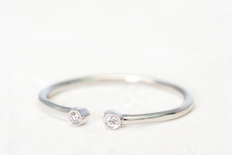Daily Gold Ring Open Diamond Ring Delicate Diamond Stack Ring Two Diamond Gold Ring Real Diamond Open Gold Ring Mother/'s Day Sale