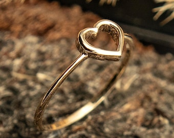 Open Heart Love Ring, Promise Love Ring, Minimalist Jewelry, Heart women ring 14k solid gold, 14K Gold Stackable Band, Dainty Heart Band