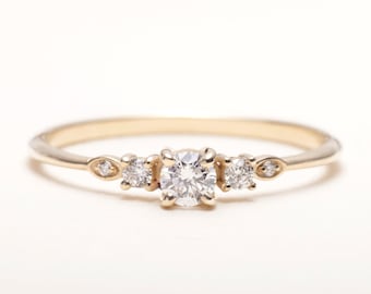 Moissanite Engagement Ring / Simple Moissanite Gold Ring | Delicate Proposal Ring | Handmade Wedding Engagement Ring for Women / Dainty Ring