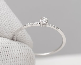 Dainty 14K Gold Diamond Engagement Ring: Thin Promise Ring