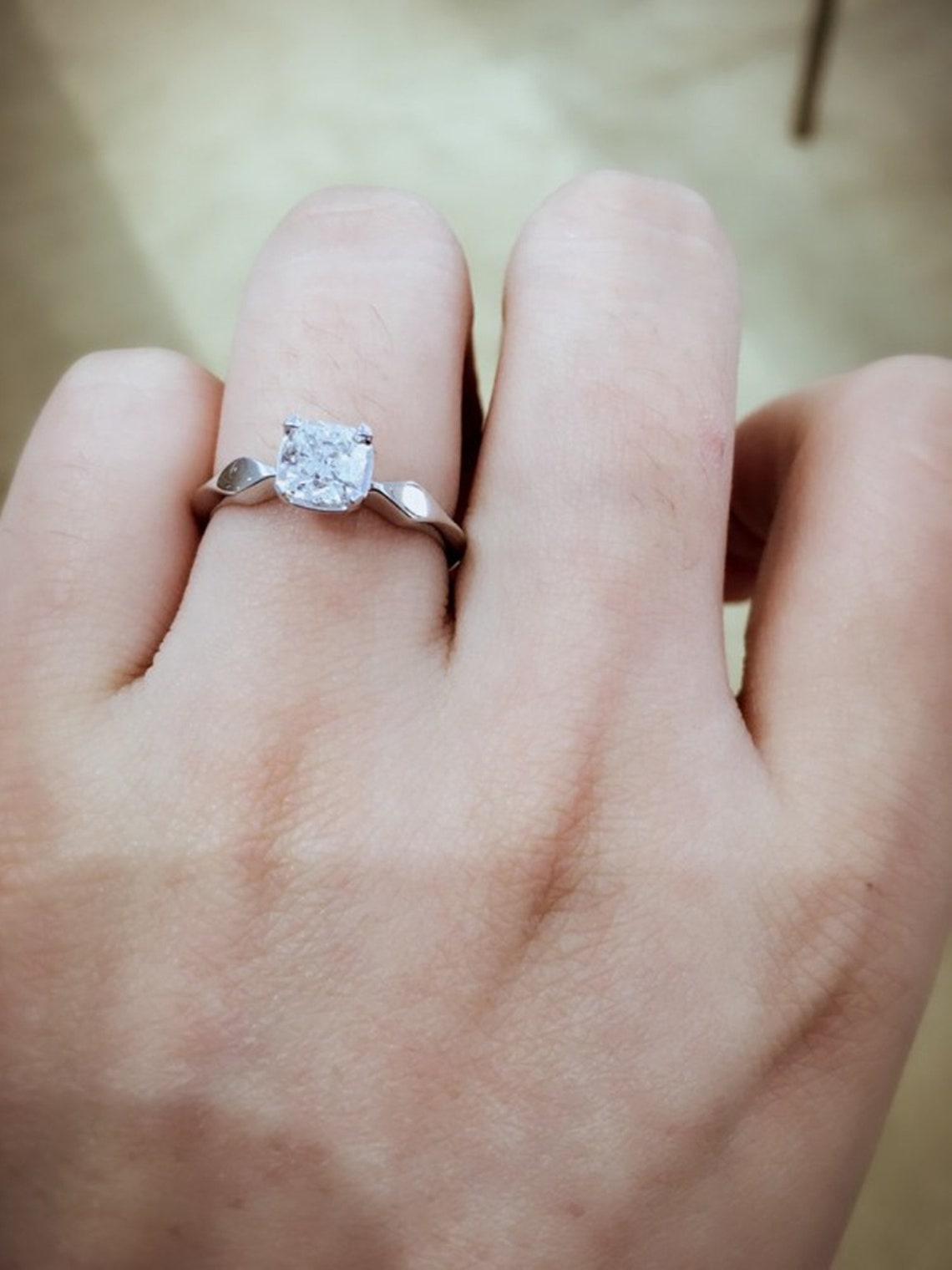 Minimalist Engagement Ring 7mm Cushion Cut Sterling Sliver Etsy