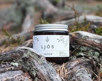 SKÓGR - natural and sustainable soy wax candle scented with essential oils - handmade with love in Oslo, Duft av juletre Håndlaget Duftlys