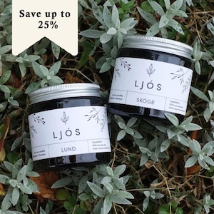 100gキャンドルセット - エッセンシャルオイルの香りのLJÓSキャンドルを2個、3個、または4個お選びください。ノルウェー製ハンドメイド。最大25%オフ！送料無料！