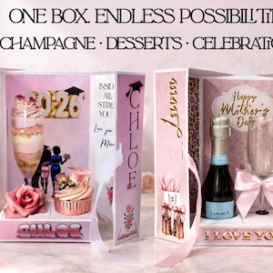 Personalized Gift Box Template | Dessert Box / Treat Box| PDF SVG Canva Drag & Drop  | Wine Bottle and Glass Box | Any Occasion Box Template