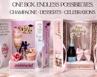 Personalized Gift Box Template | Dessert Box / Treat Box| PDF SVG Canva Drag & Drop  | Wine Bottle and Glass Box | Any Occasion Box Template