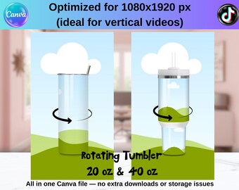 Canva Video Mockup Template for Tumblers | 20oz & 40oz Rotating Mockup | Drag and Drop | 1080x1920 | Editable Backgrounds