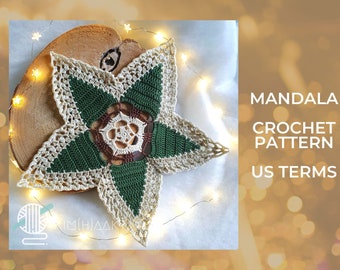 Christmas Mandala crochet pattern in US terms, christmas decoration crochet pattern, Christmas doily crochet pattern, written pattern