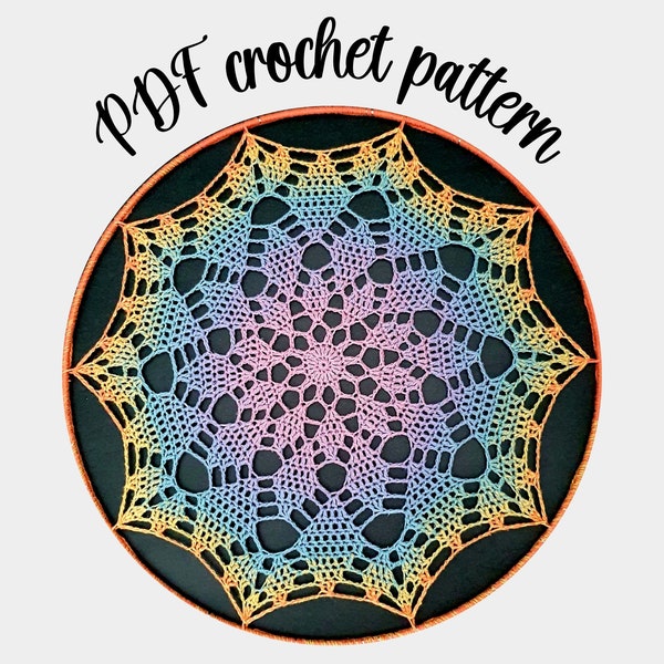 Mandala crochet pattern 16 inch US terms, English crochet mandala wall hanging pattern, crochet home decor, mandala crochet 40 cm