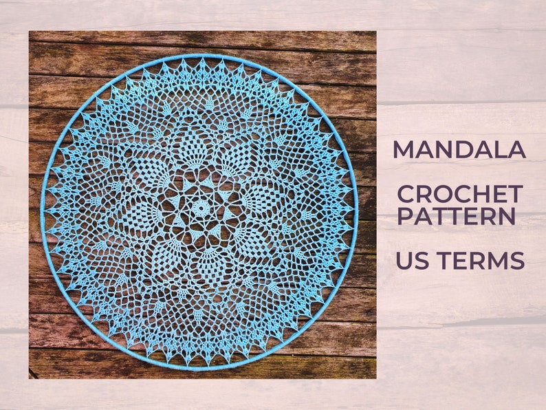 Puede incluir: Un patr&oacute;n de mandala de crochet azul en t&eacute;rminos estadounidenses. El mandala es circular y tiene un dise&ntilde;o delicado e intrincado.