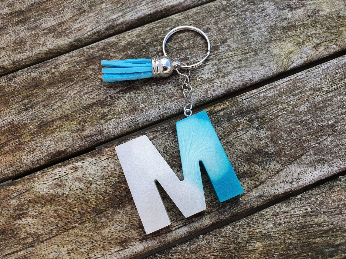 Letter keychain letter M personalized keychain resin epoxy | Etsy