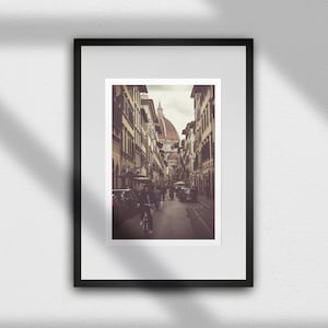 Florence Street Scene Print – Duomo View with Pedestrians, Bikes and Cars Giclée Fine Art Photography Print, Wall Art