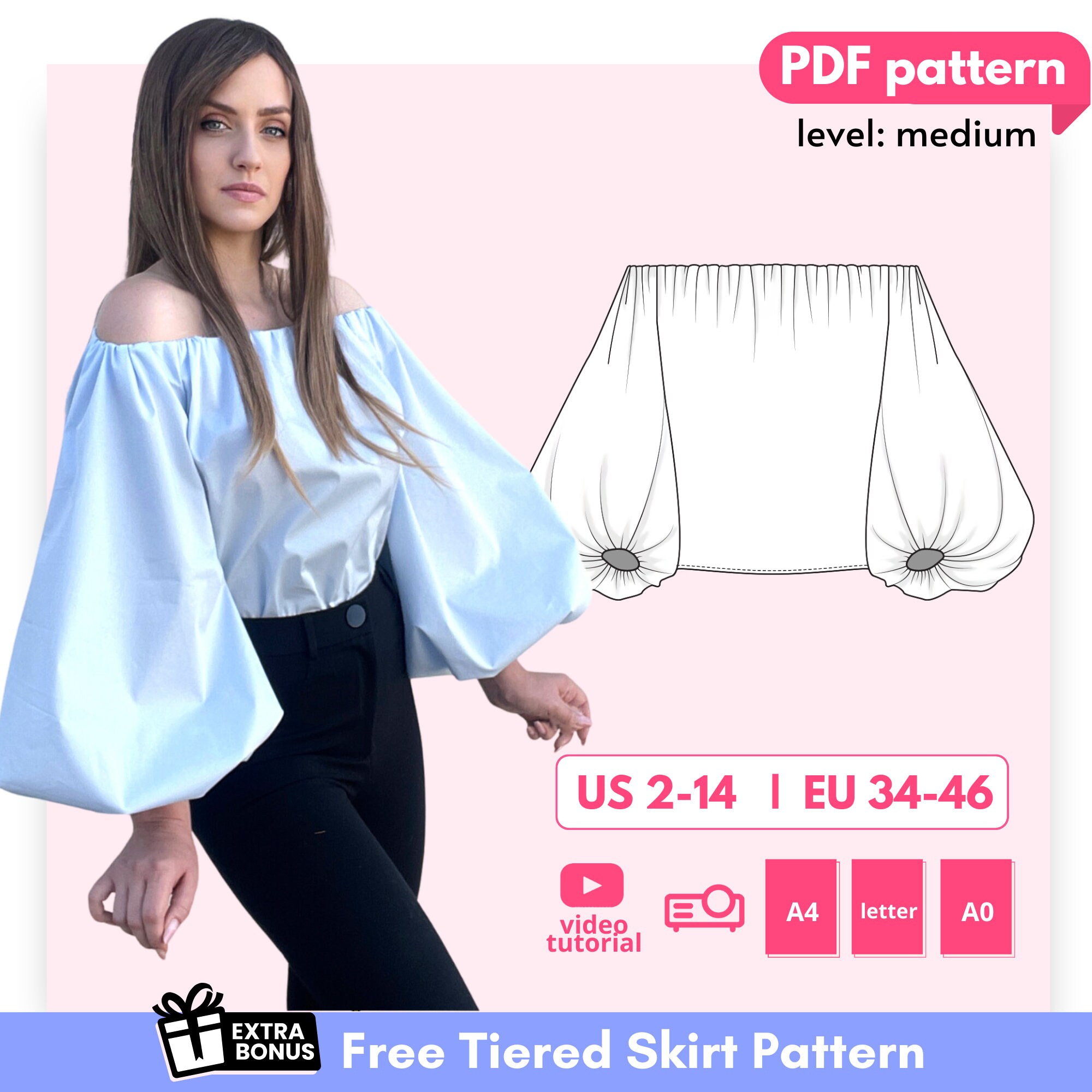 Helen Lantern Sleeve Blouse off Shoulder Top Pattern - Etsy Israel