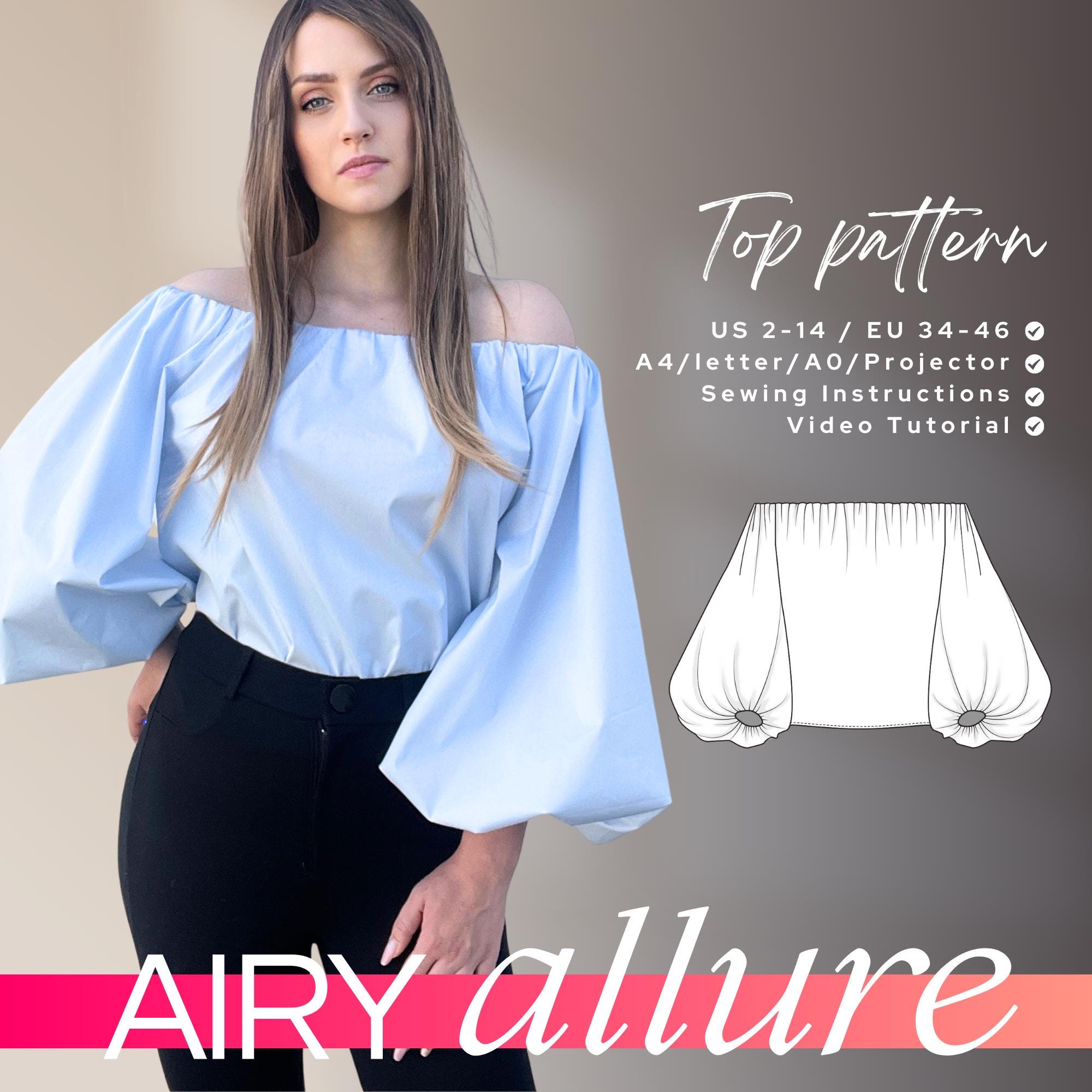 Helen Lantern Sleeve Blouse, off Shoulder Top Pattern Helen Lantern Sleeve Blouse, off Shoulder Top Pattern