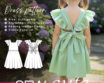 Daisy Pinafore Dress Sewing Pattern: Girls Linen Toddler Dress (PDF A4/Letter/A0/Projector Files)