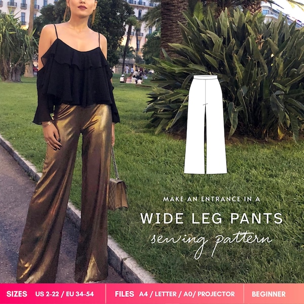 Straight Wide Leg Pants Sewing Pattern, High Waist, Side Zipper, EU 34–54 PDF – AMIRA