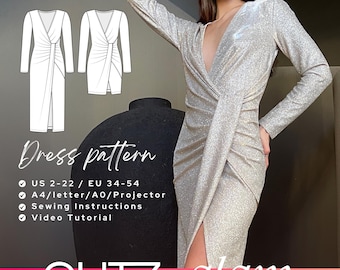 EVA Bodycon Dress Sewing Pattern: V-Neck Draped Evening Gown (Digital PDF Pattern)