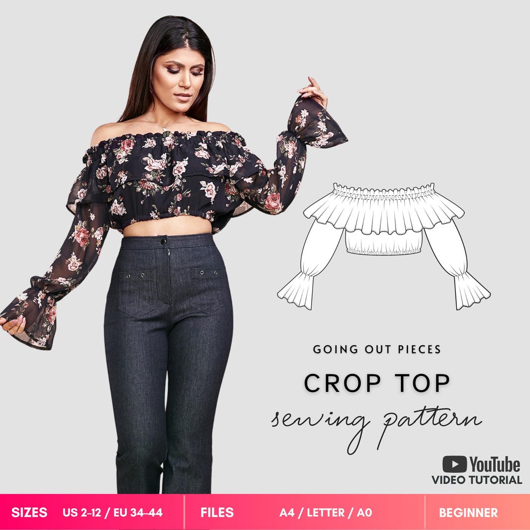 JOLIE off Shoulder Smocked Cropped Top With Ruffle Neckline Sewing