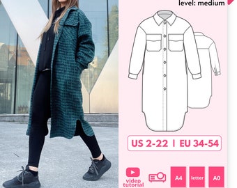 FALLON Shacket pattern, wool coat sewing pattern with pockets, overshirt pdf pattern,  Digital pdf sewing pattern for women 34-46 EU