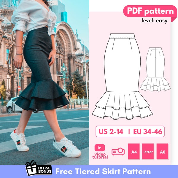 RANYA high waist skirt pattern, mermaid skirt pattern, trumpet skirt pattern, tight pencil skirt pattern