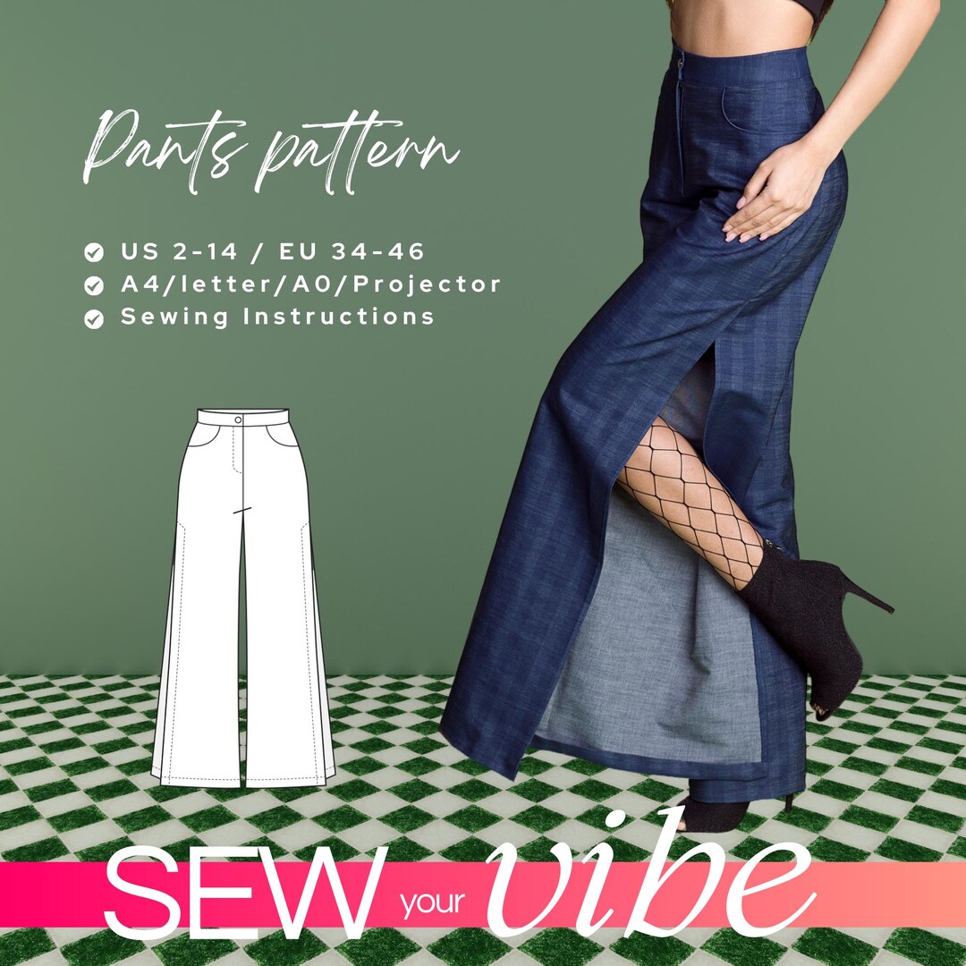 ANNE Split Side Wide Leg Pants Sewing Pattern 34 36 38 40 42 44 46 EU ...