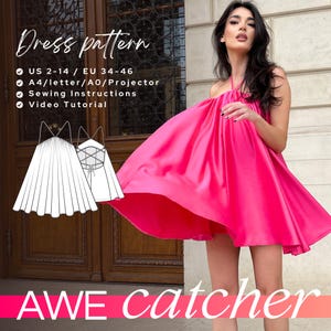 ARIS crossover back straps summer dress sewing pattern for women, short dress pattern, halter neck loose short summer dress digital pattern
