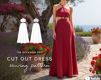 ALLIE Halter Maxi Dress Sewing Pattern: Flared Backless Design (PDF Pattern, EU 32-46)