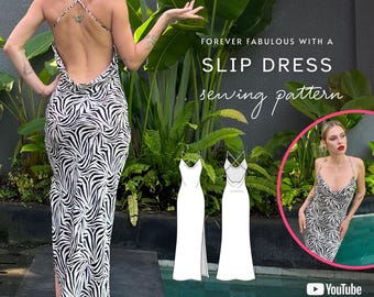 Bali DIY cowl neck slip dress pattern w side slit, spaghetti strap low back beach dress, satin silk wedding dress digital PDF sewing pattern